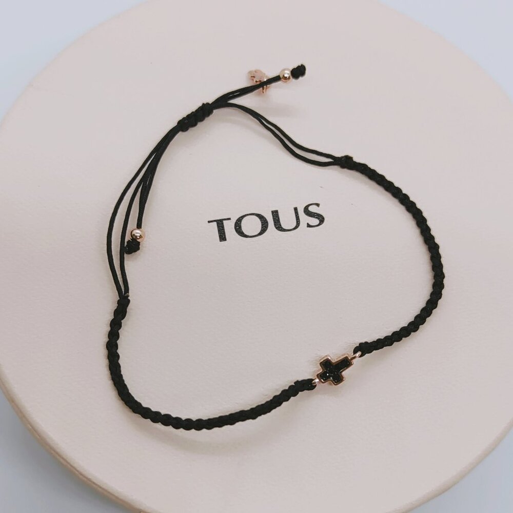 TOUS Motif cross Bracelet in Rose Gold Vermeil with Spinels and black Cord - Picture 4 of 11